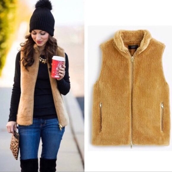 J.Crew Plush Fleece Excursion Vest in Cognac - Picture 2 of 5